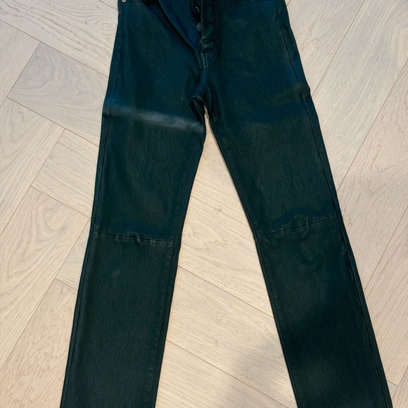 Joseph Dark Green Leather Straight Leg Pants - Picture 3 of 3